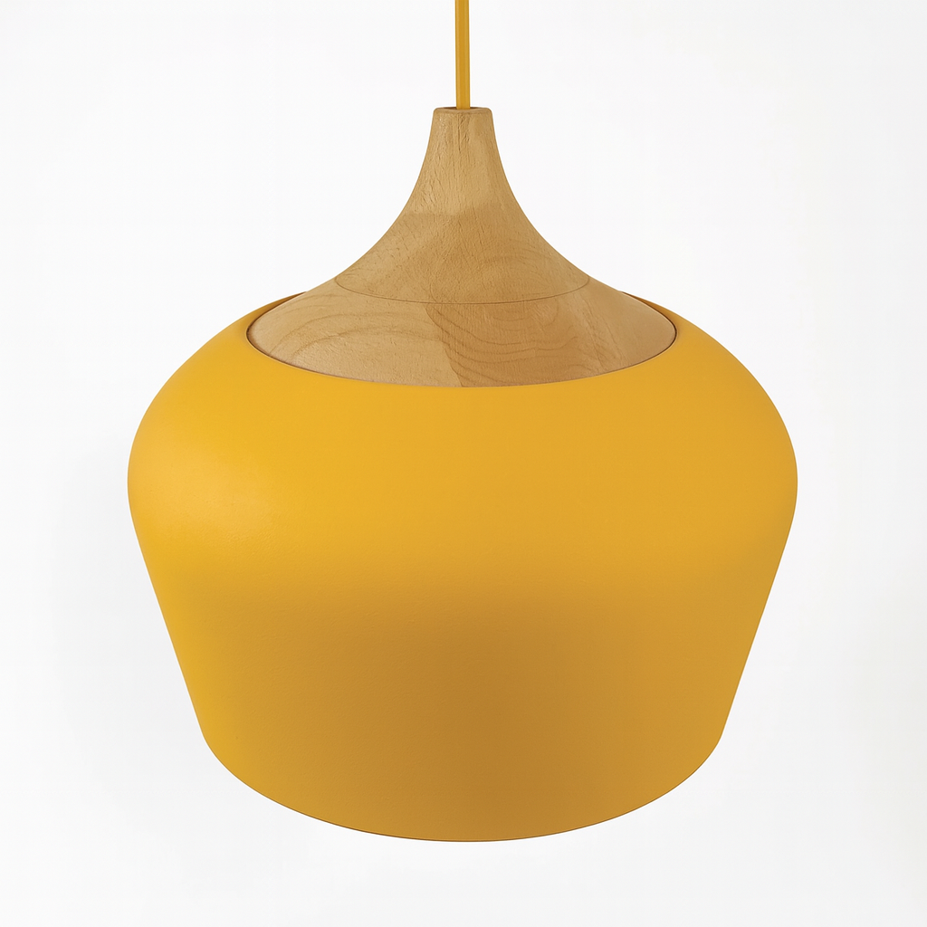 Làmpada penjant pastel Coloria – alumini i fusta amb cable ajustable en disseny retro