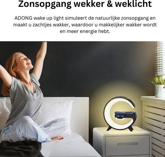 Wake-Up Light PRO – Lámpara de alarma de saída do sol intelixente con Bluetooth e carga sen fíos