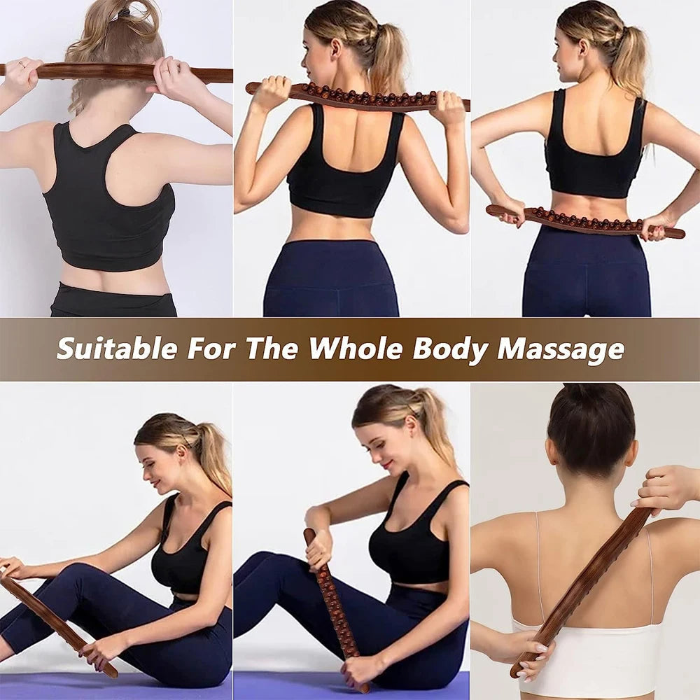 WoodRelief Pro Massagestaaf – Bastão Gua Sha de Madeira para Relaxamento Muscular