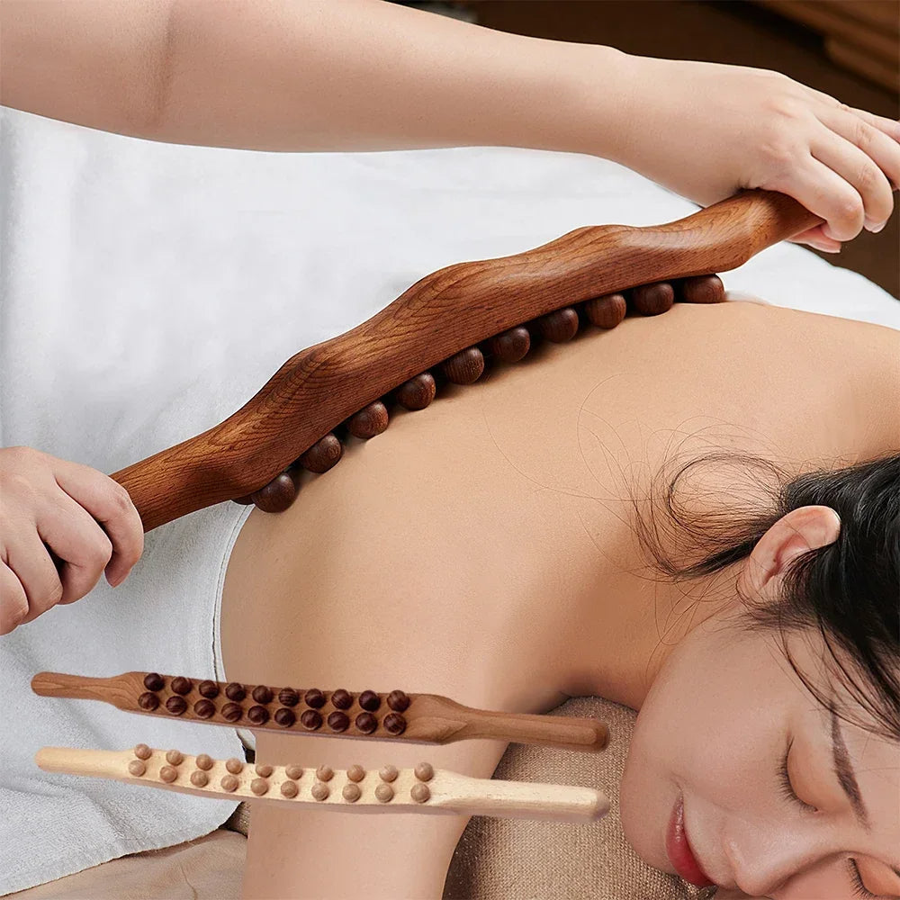 WoodRelief Pro Massagestaaf – Bastão Gua Sha de Madeira para Relaxamento Muscular