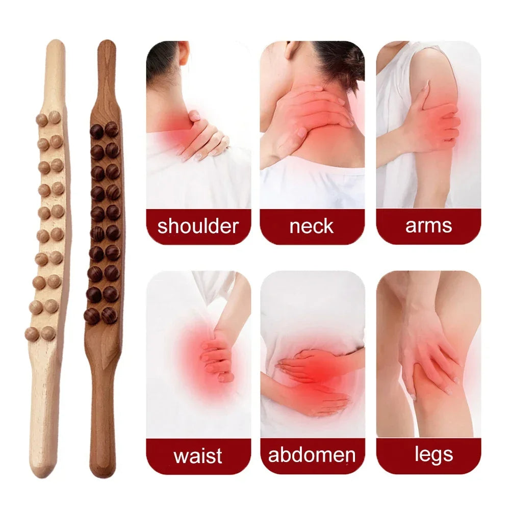 WoodRelief Pro Massagestaaf – Bastão Gua Sha de Madeira para Relaxamento Muscular