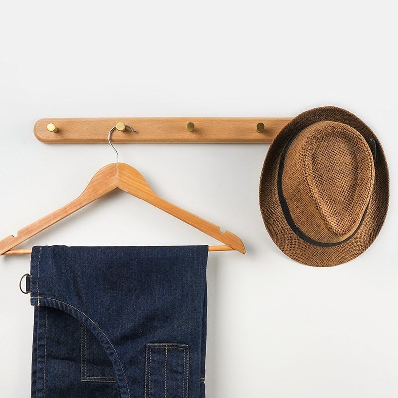 NordicHook – Perchero de parede de madeira con ganchos de latón – Almacenamento moderno para o fogar