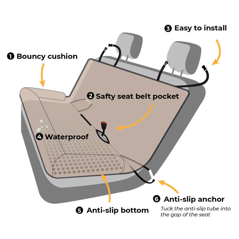 Auto hondenbed – Waterbestendige autostoelhoes met antislip &amp; veiligheidsriem
