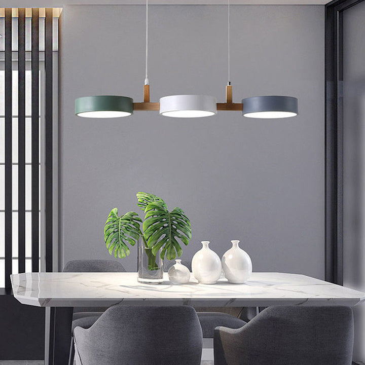 Nordura Suspension – Design cylindrique scandinave avec plusieurs points lumineux LED et accents en bois