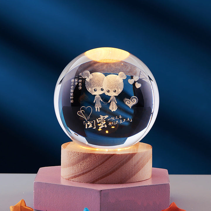 CrystalGlow lampada notturna – sfera di cristallo 3D con luce calda