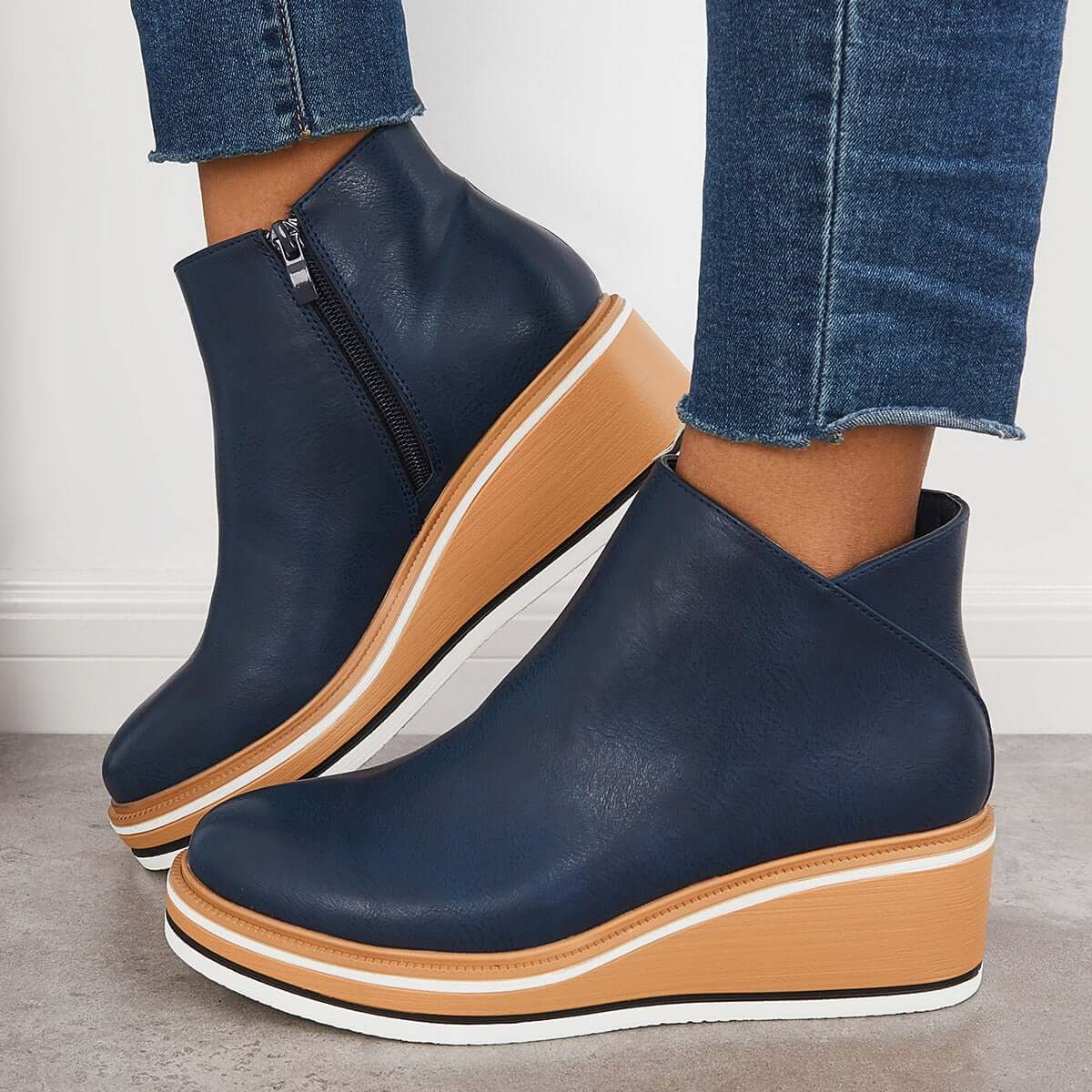 Dames Wedge Enkelboots – Comfortabele Platform Instappers met Rits Vestragear