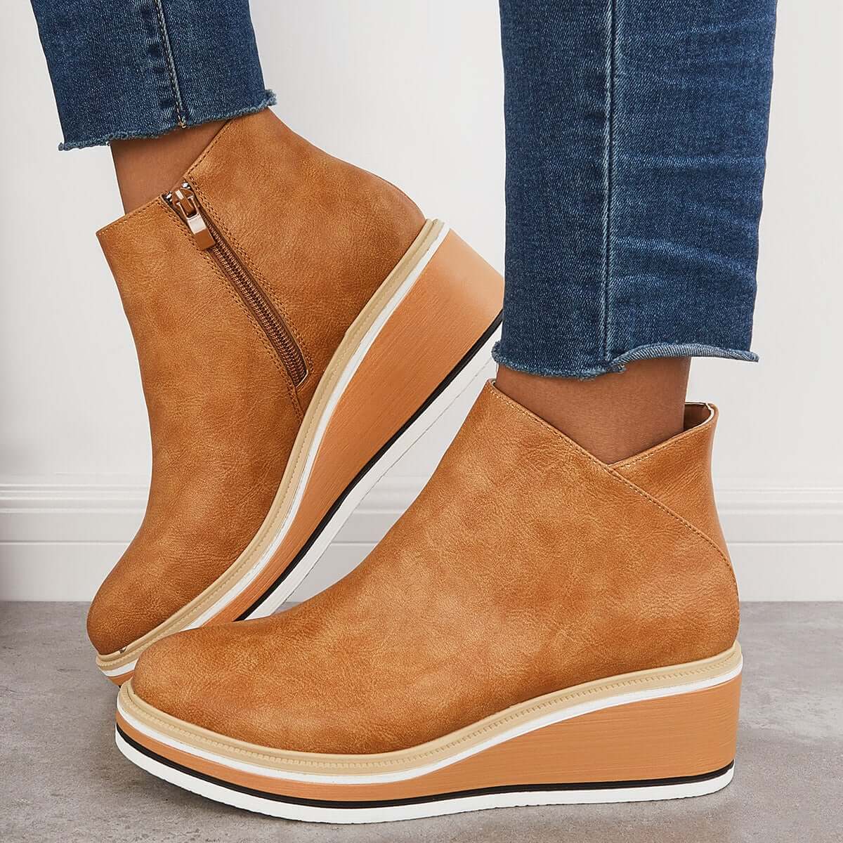 Dames Wedge Enkelboots – Comfortabele Platform Instappers met Rits Vestragear