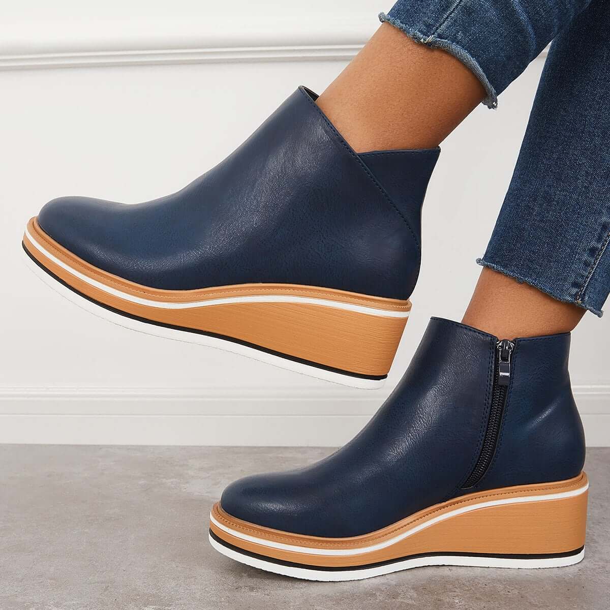 Dames Wedge Enkelboots – Comfortabele Platform Instappers met Rits Vestragear