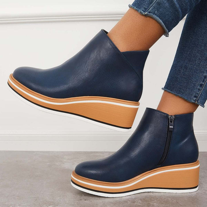 Dames Wedge Enkelboots – Comfortabele Platform Instappers met Rits Vestragear