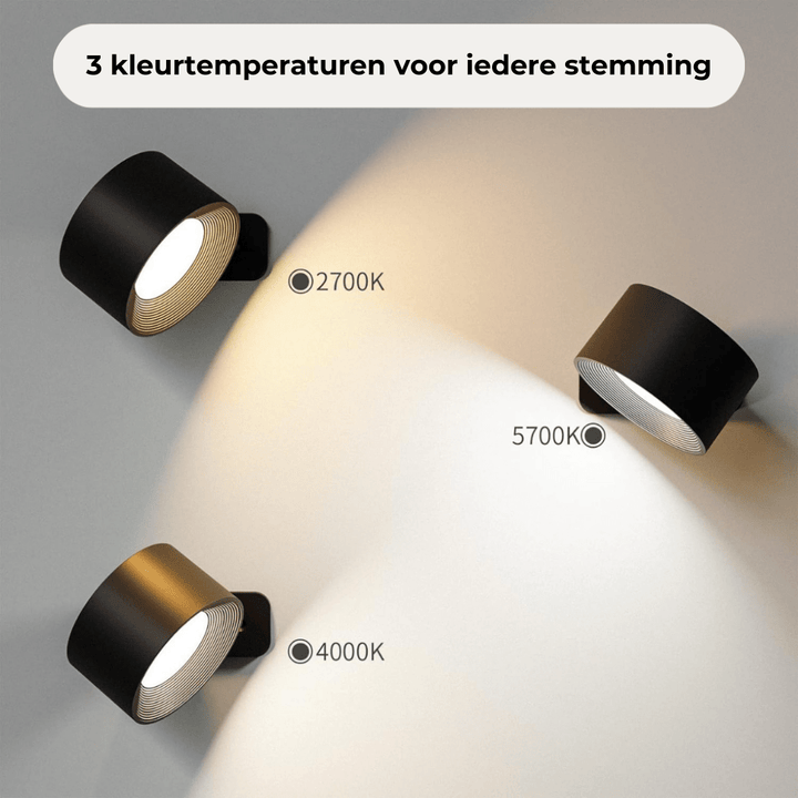 LumaSphere Draadloze Wandlamp – USB-Oplaadbaar, 360° Draaibaar &amp; Touch Bediening LED Verlichting