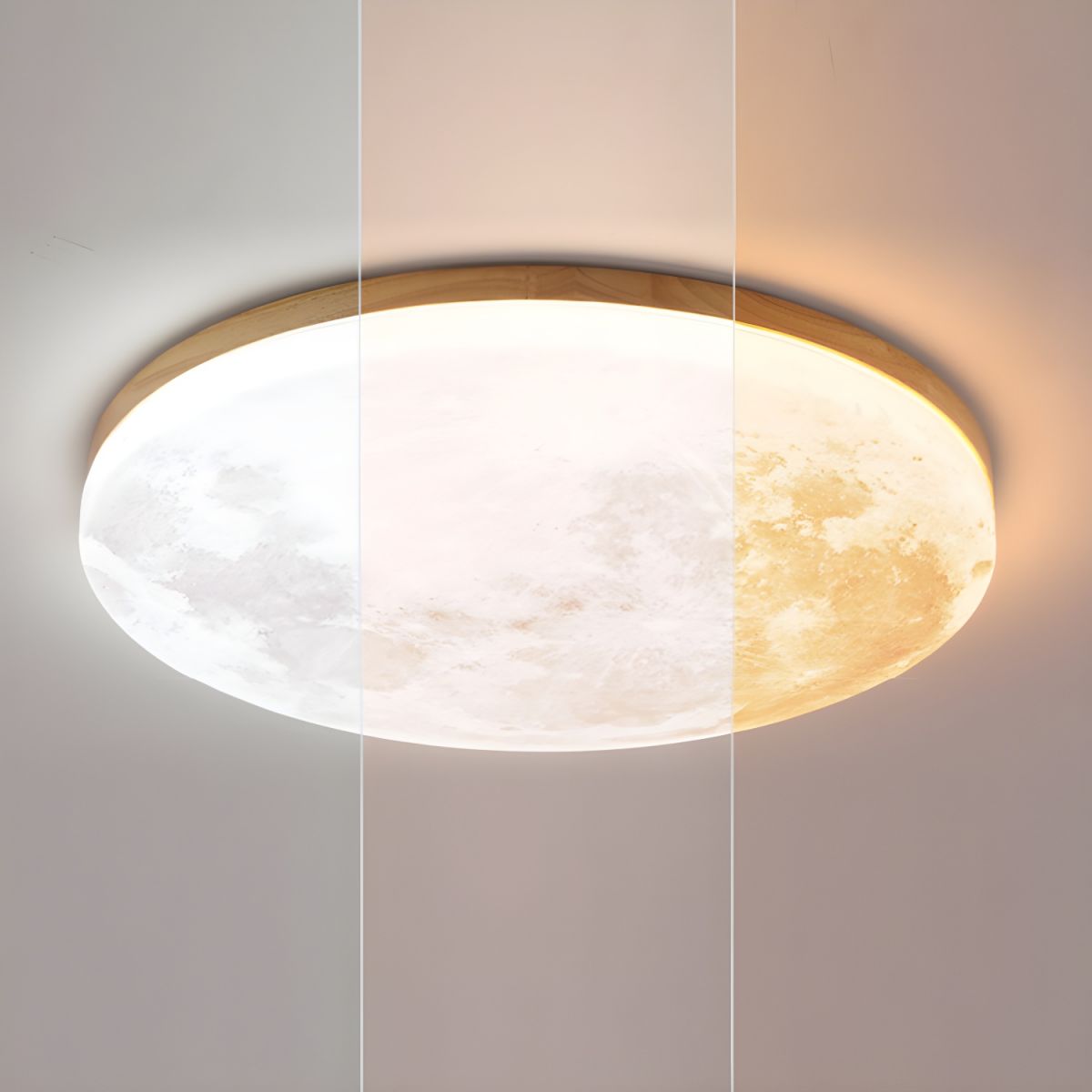 Lunaro Plafondlamp – Disseny Modern Rodó de Fusta Massissa amb Il·luminació LED Càlida