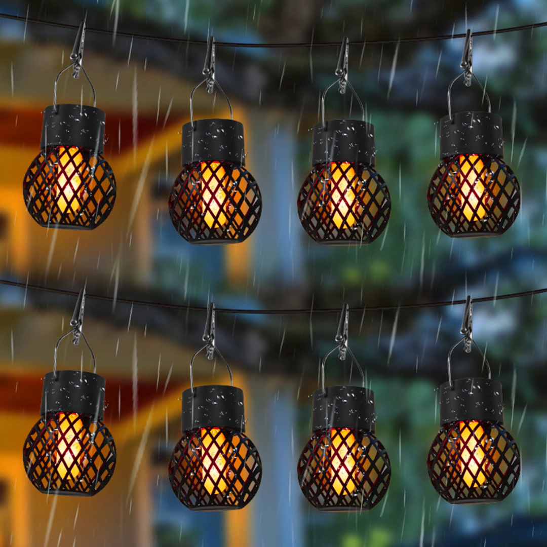 Solira – Farol Colgante Paquete de 4 con Energía Solar y Efecto Llama – Jardín y Balcón