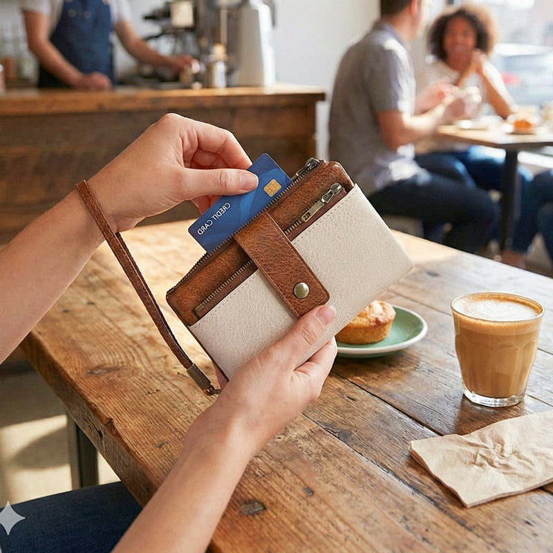 Cartera plegable de tres partes con bloqueo RFID para damas – diseño elegante, espacioso y seguro