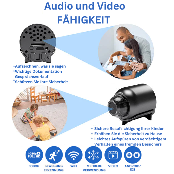Securo – Telecamera di sicurezza WiFi Full HD con visione notturna e sensore di movimento