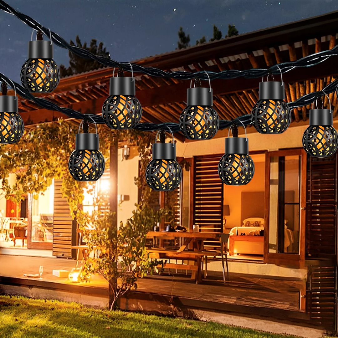 Solira – Farol Colgante Paquete de 4 con Energía Solar y Efecto Llama – Jardín y Balcón