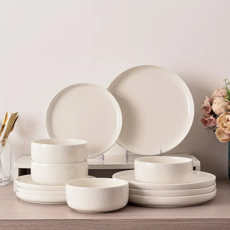 12-delige Dinnerset | Wit Porselein Serviesset voor 4 Personen | Borden en Schalen 0