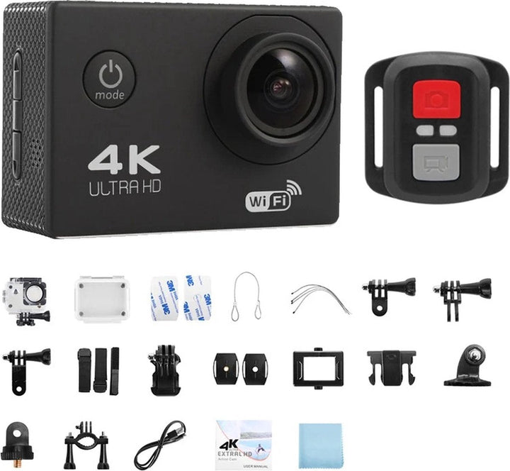 Câmara de ação 4K – Imagem nítida, 60FPS e à prova de água até 30 m
