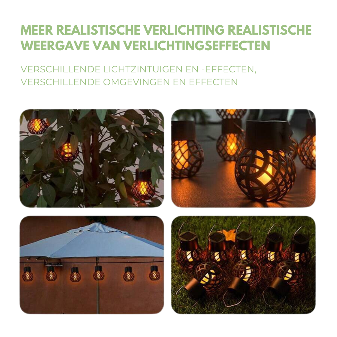 Solira – Farol Colgante Paquete de 4 con Energía Solar y Efecto Llama – Jardín y Balcón