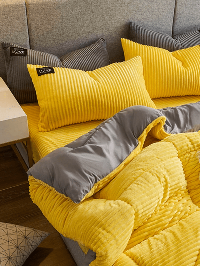 Conjunto de Roupa de Cama de Veludo Extra Quente | Luxuoso para Outono e Inverno