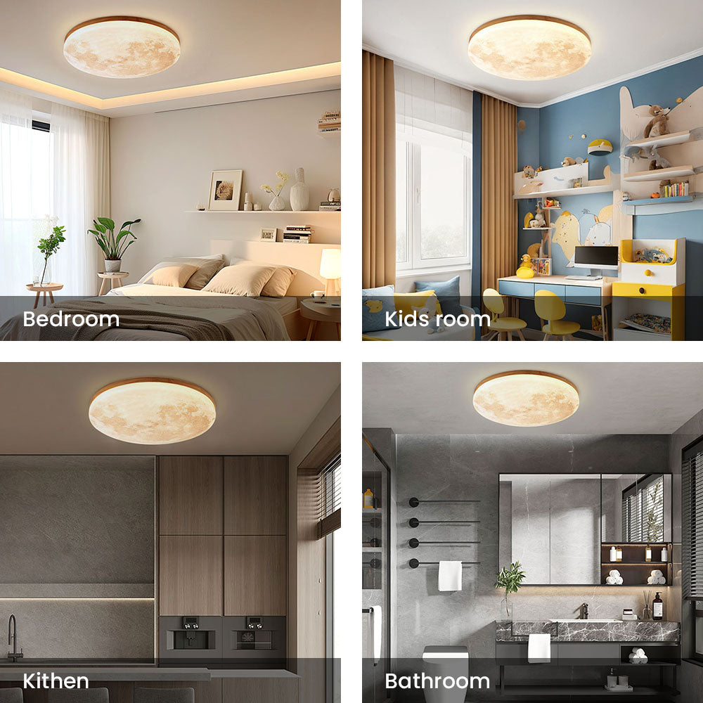 Lunaro Plafondlamp – Disseny Modern Rodó de Fusta Massissa amb Il·luminació LED Càlida