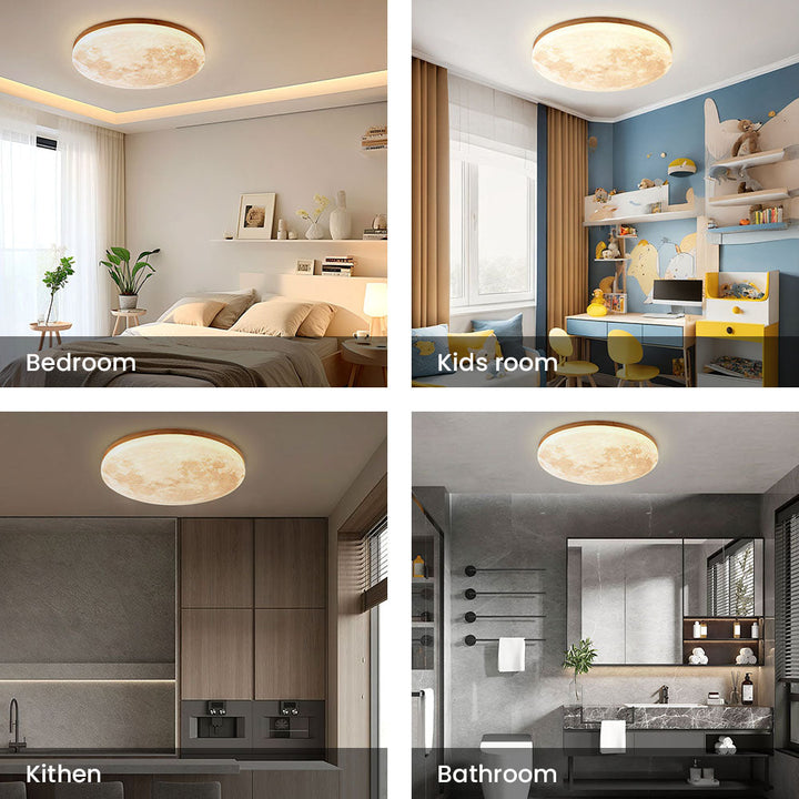 Lunaro Lámpara de Techo – Diseño Moderno Redondo de Madera Maciza con Iluminación LED Cálida