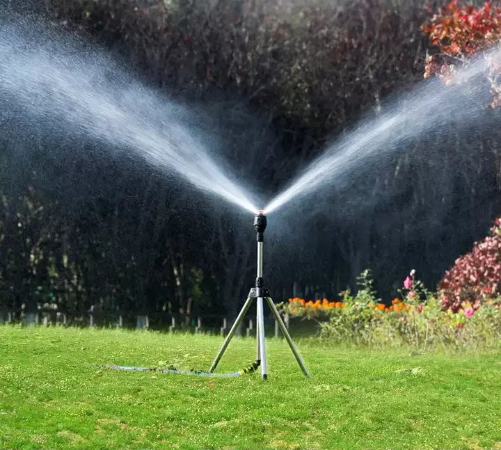 Florava Arroseur de jardin – Trépied en acier inoxydable pivotant à 360° pour pelouses