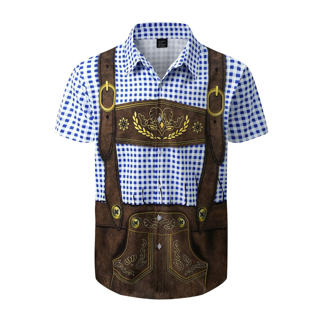 BierGaudi T-Shirt – Lederhosen &amp; Geruit Overhemd Print, Oktoberfest Must-Have