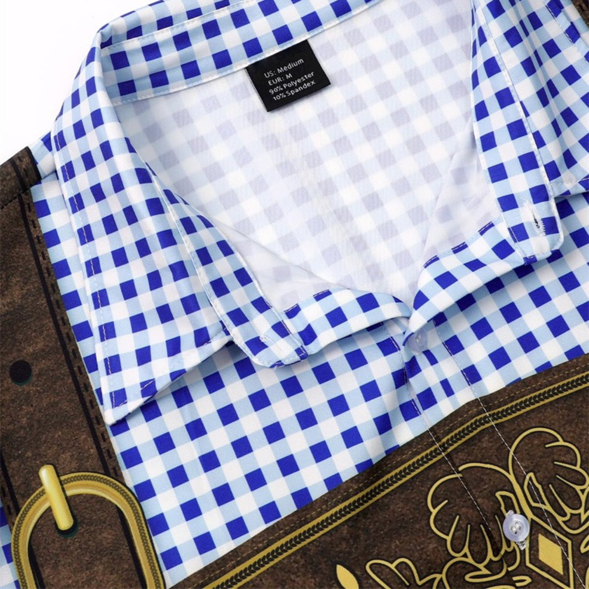 BierGaudi T-Shirt – Lederhosen & Geruit Overhemd Print, Oktoberfest Must-Have