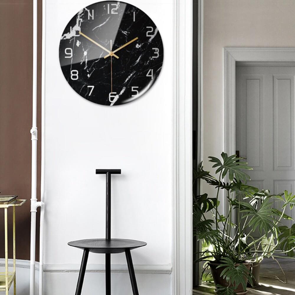 StoneAura – Horloge mural aspect marbre – Décoration intérieure moderne silencieuse