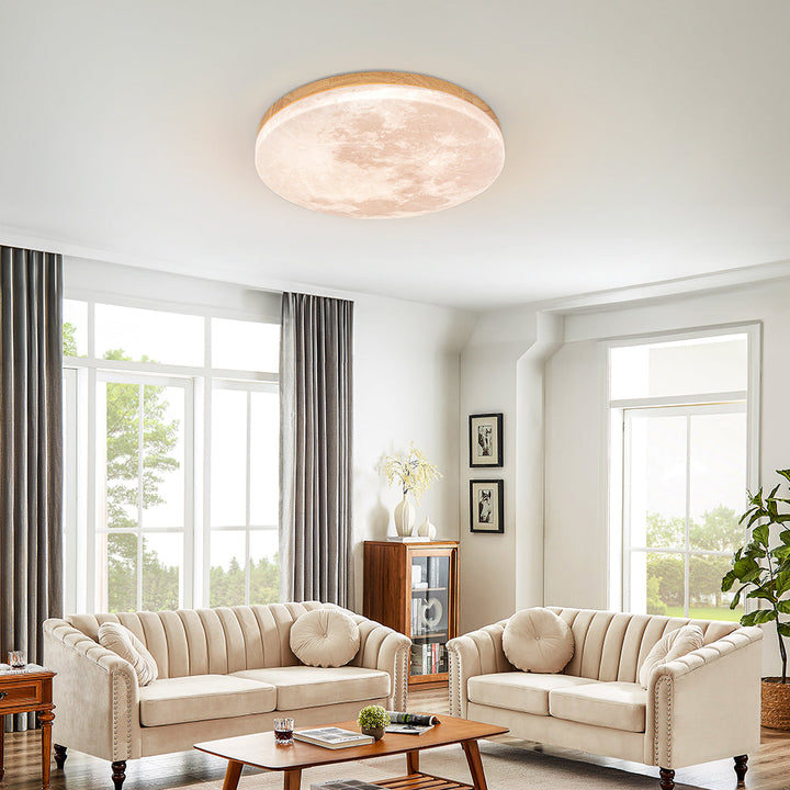 Lunaro Lámpara de Techo – Diseño Moderno Redondo de Madera Maciza con Iluminación LED Cálida