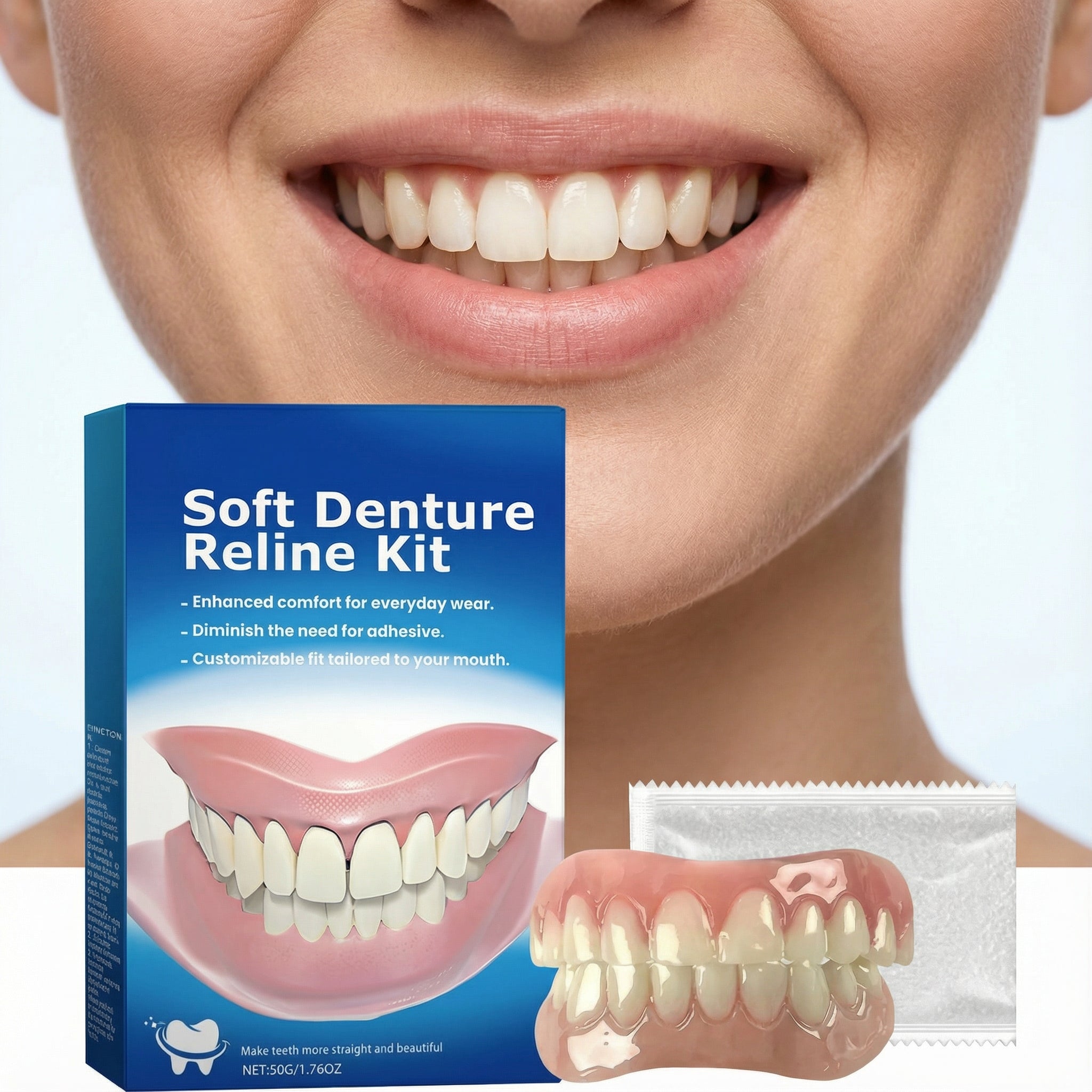 SmileLine Kit de Silicona para Próteses Dentais – Conxunto de dentadura flexible para adultos con axuste natural e confort
