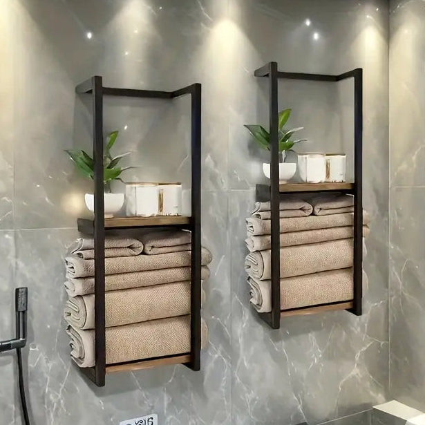 2-Laags Wandgemonteerd Handdoekenrek van Koolstofstaal 77 cm 1