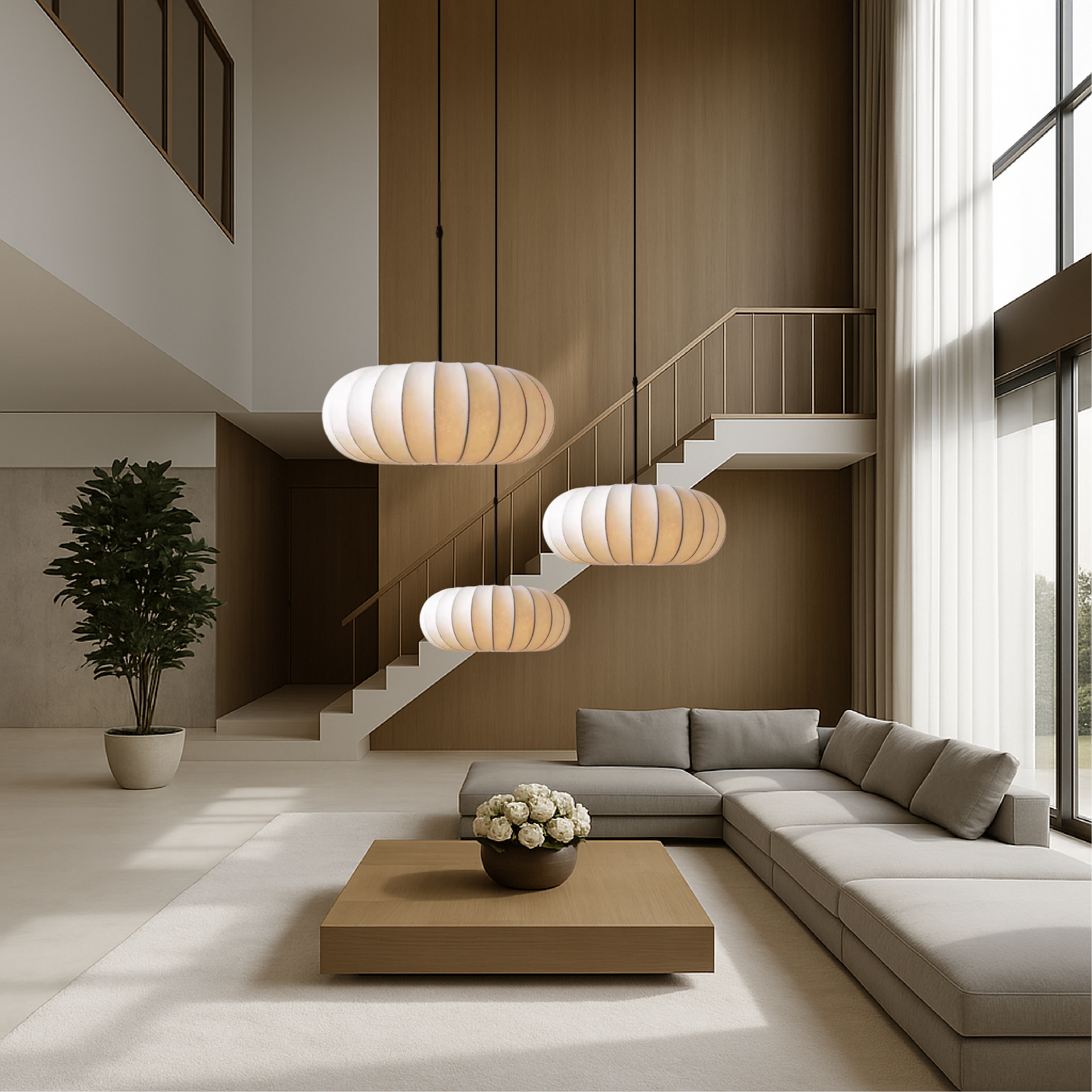 Verona Hanglamp – Handgemaakte Zijden Kap met Warm Licht & Minimalistisch Design