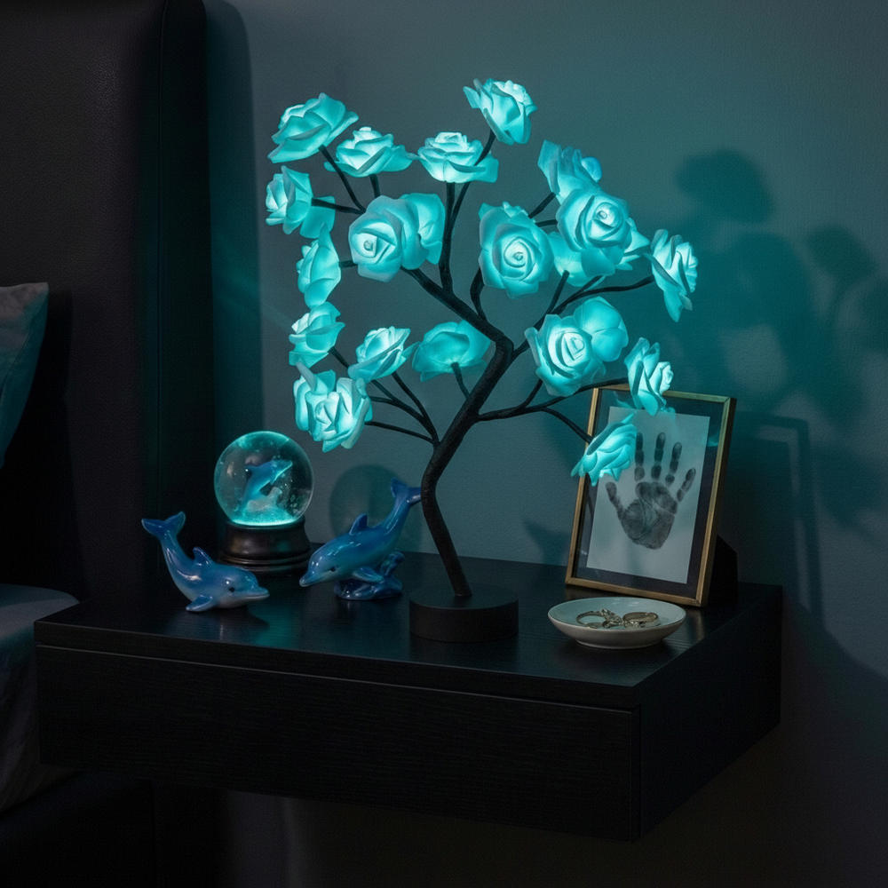 Lighted Rose Tree Lamp – Tabletop Tree With Glowing Rose Blossoms Tevako