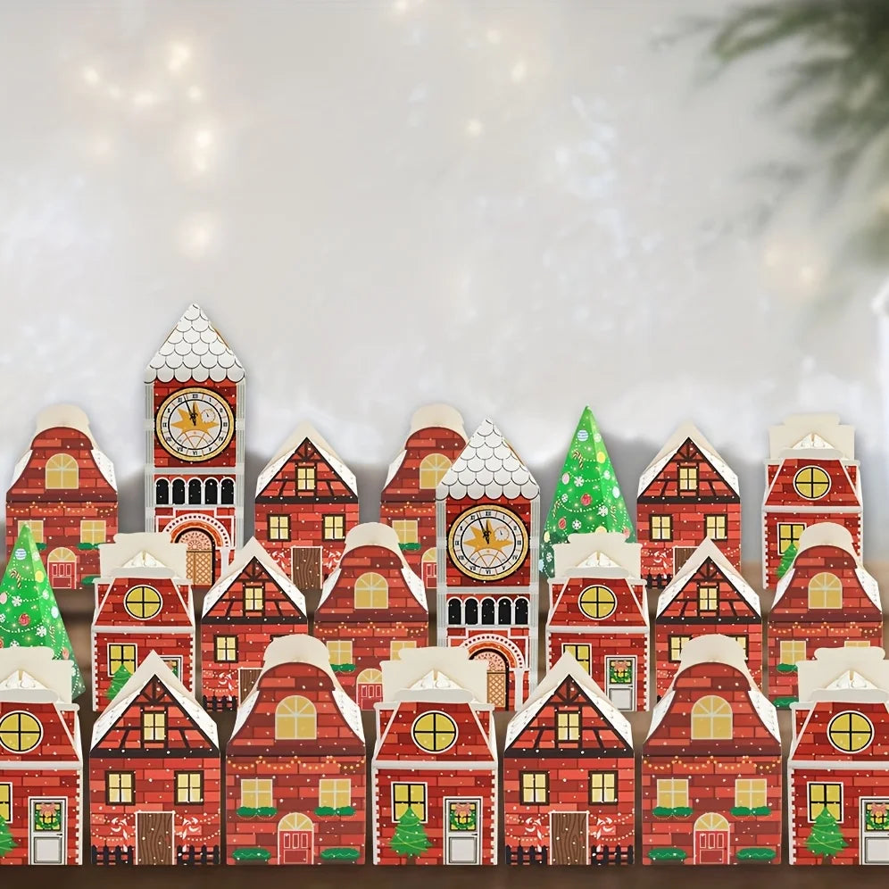 24 Adventskalenderdozen Rood-Wit met Peperkoekhuisontwerp voor Geschenken 3