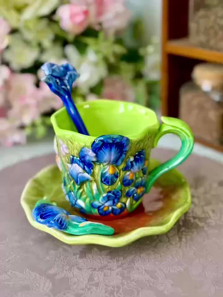 ArtSip Keramische Kop &amp; Schotel Set – Handgeschilderd 3D Design geïnspireerd op Van Gogh Vestragear