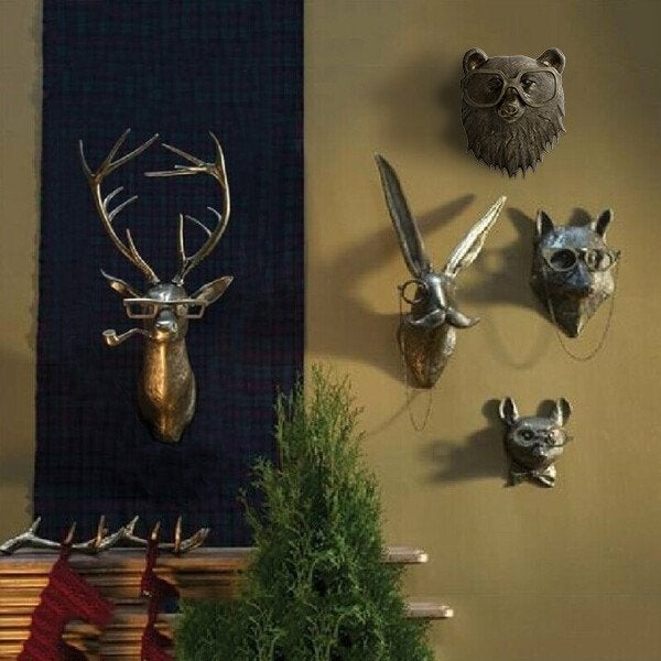CritterCharm – Decorazione da parete con testa di animale giocosa – Design in resina dipinto a mano