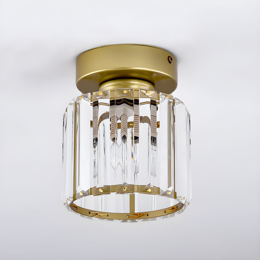 Montaro Plafondlamp – Zwarte plafondlamp met kristallen kap en messing accenten