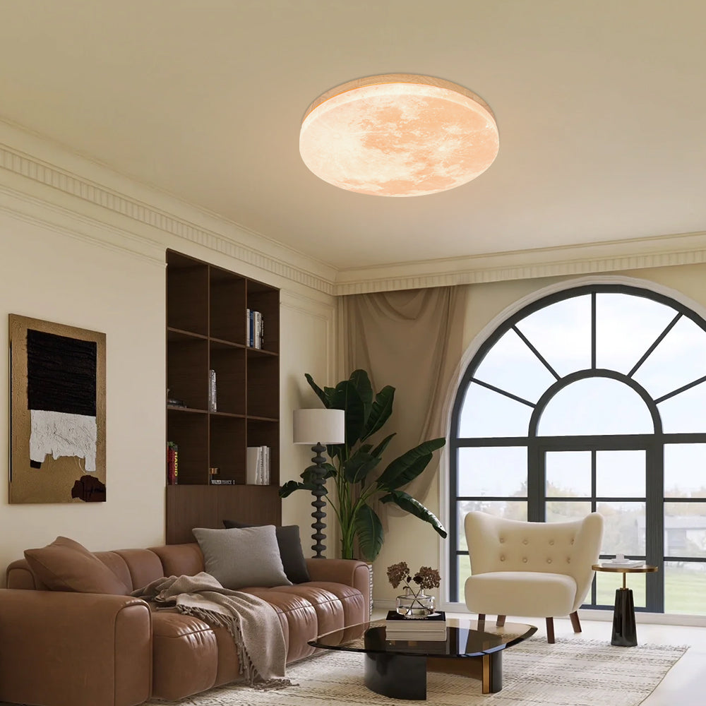 Lunaro Lámpara de Techo – Diseño Moderno Redondo de Madera Maciza con Iluminación LED Cálida