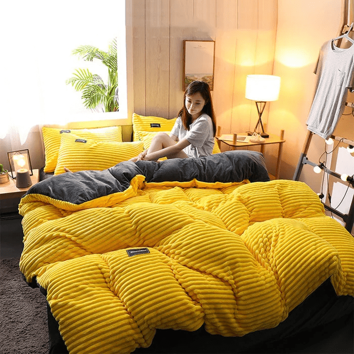 Conjunto de Roupa de Cama de Veludo Extra Quente | Luxuoso para Outono e Inverno