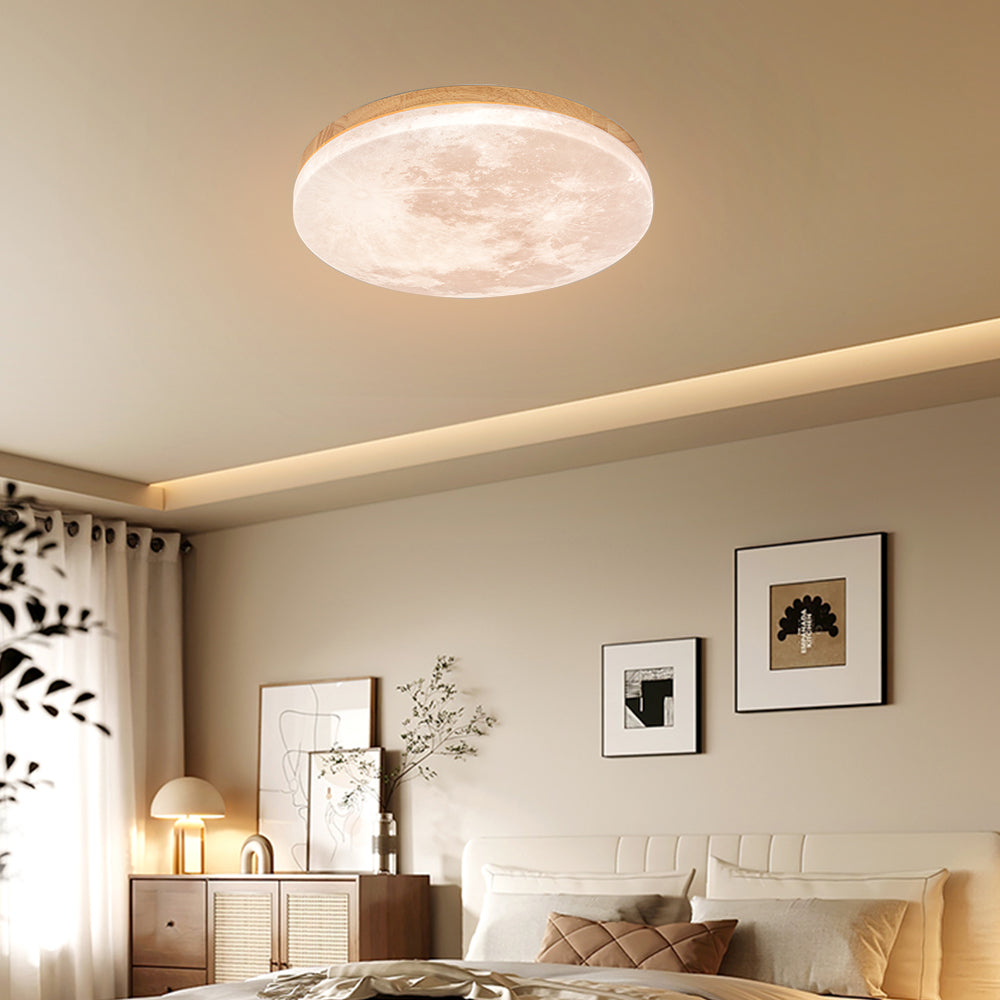 Lunaro Lámpara de Techo – Diseño Moderno Redondo de Madera Maciza con Iluminación LED Cálida