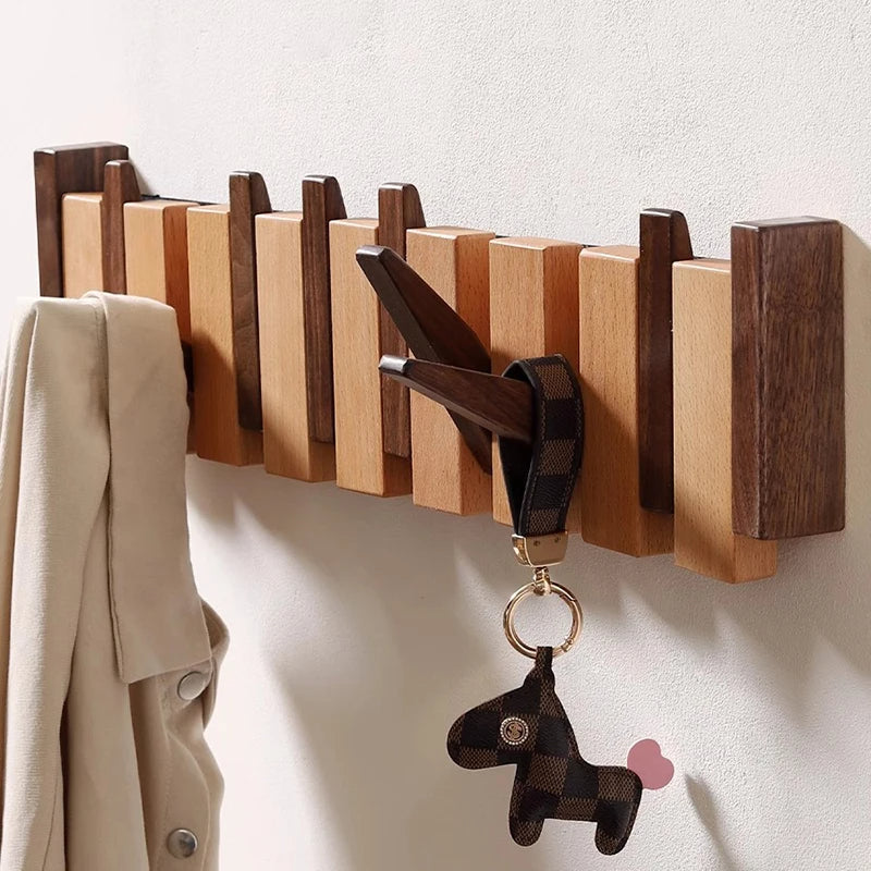PianoCraft – Attaccapanni da parete in legno fatto a mano con ganci pieghevoli