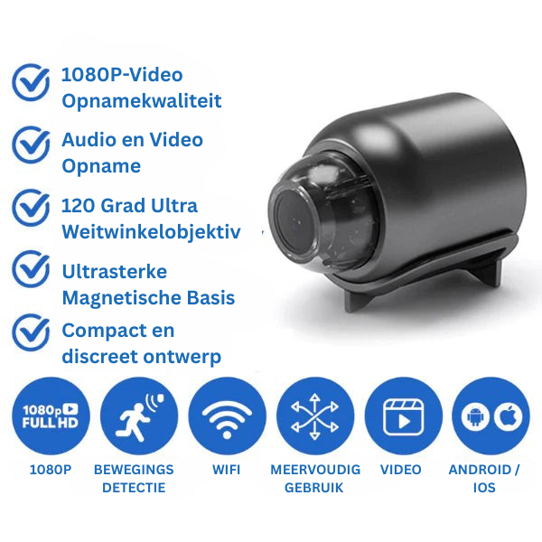 Securo – Telecamera di sicurezza WiFi Full HD con visione notturna e sensore di movimento