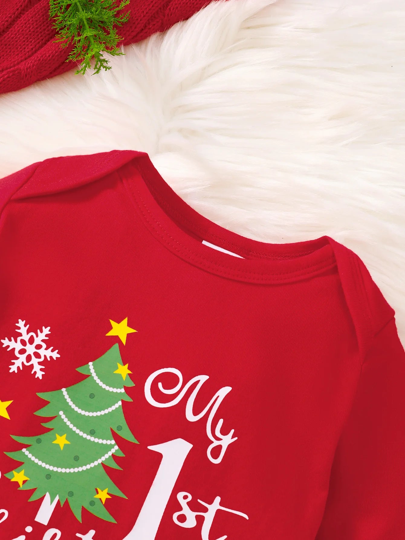 3-delige Kerstset voor Baby Jongens met Bedrukte Bodysuit, Broek en Hoed 3