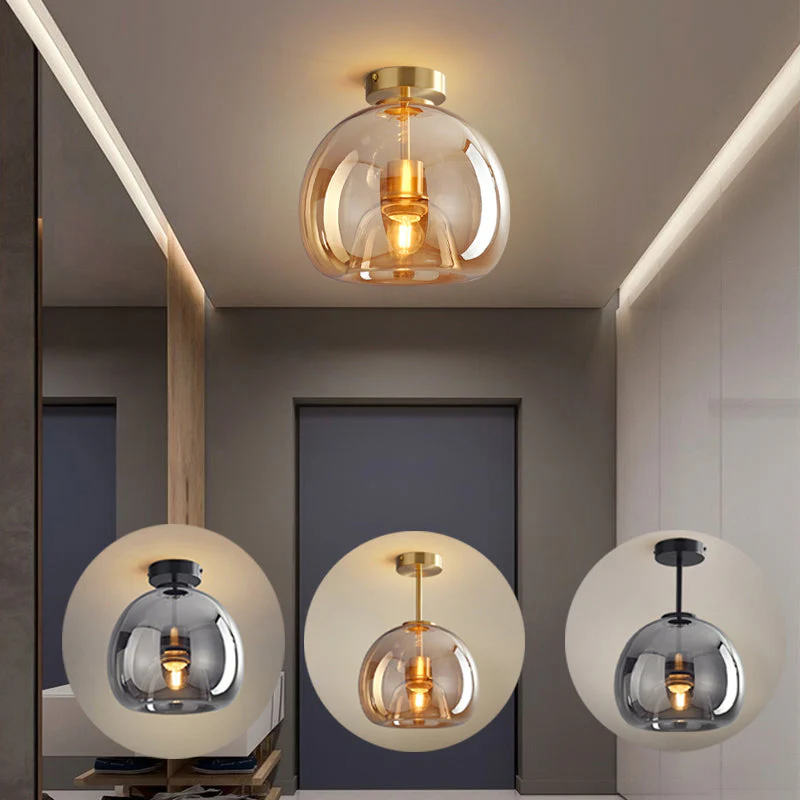 Valtaro Plafondlamp – Koperen plafondlamp met glazen kap en retro-modern design