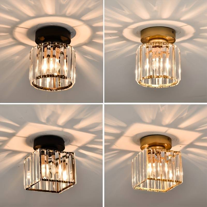 Montaro Plafondlamp – Zwarte plafondlamp met kristallen kap en messing accenten