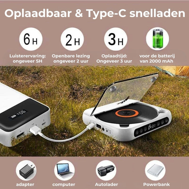 Leitor de CD Portátil – Bluetooth 5.3, Bateria Recarregável &amp; Design Compacto