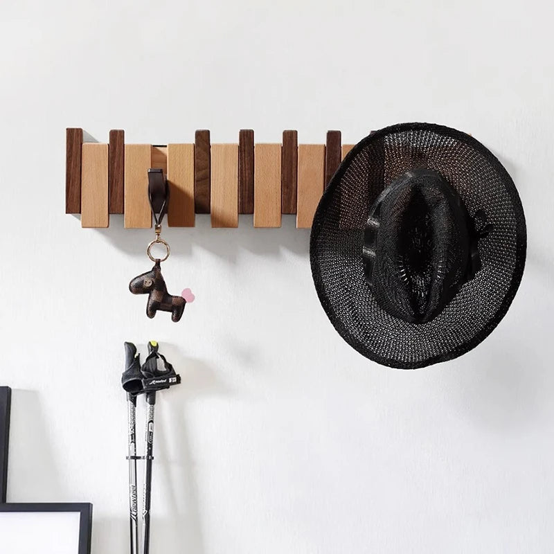 PianoCraft – Attaccapanni da parete in legno fatto a mano con ganci pieghevoli