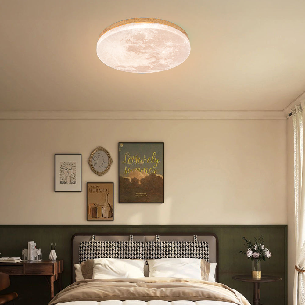 Lunaro Lámpara de Techo – Diseño Moderno Redondo de Madera Maciza con Iluminación LED Cálida