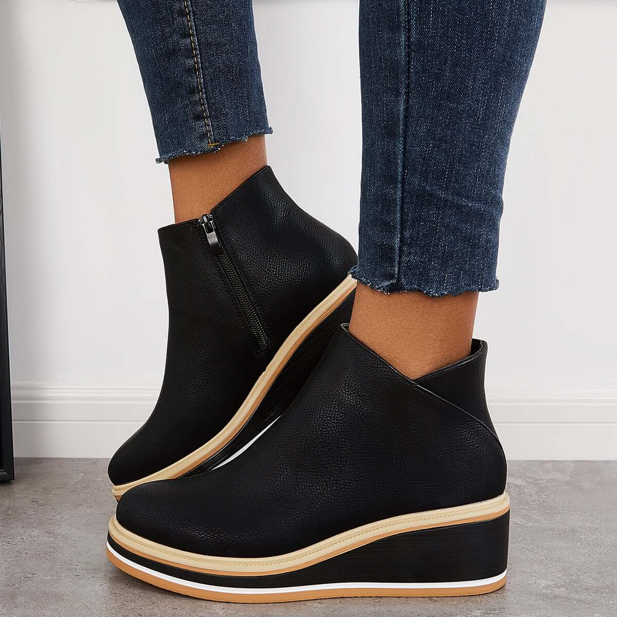Dames Wedge Enkelboots – Comfortabele Platform Instappers met Rits Vestragear